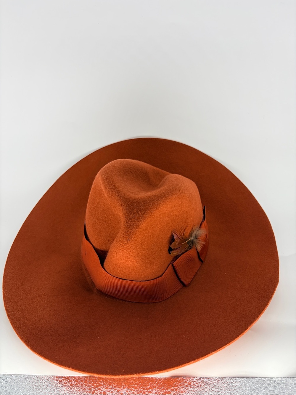 Conner Handmade Hats Rust Orange Wide-Brim Wool Felt Hat Unisex One Size